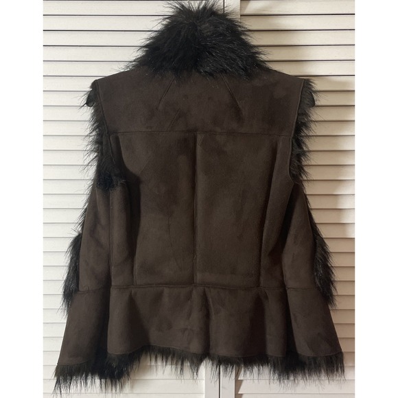 Zara Basic Brown Faux Suede And Fur Open Front Vest Women's Size Small - Picture 3 of 7